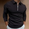 Spring men's half zip striped polo long sleeves P1117 Spring men's half zip striped polo long sleeves P1117