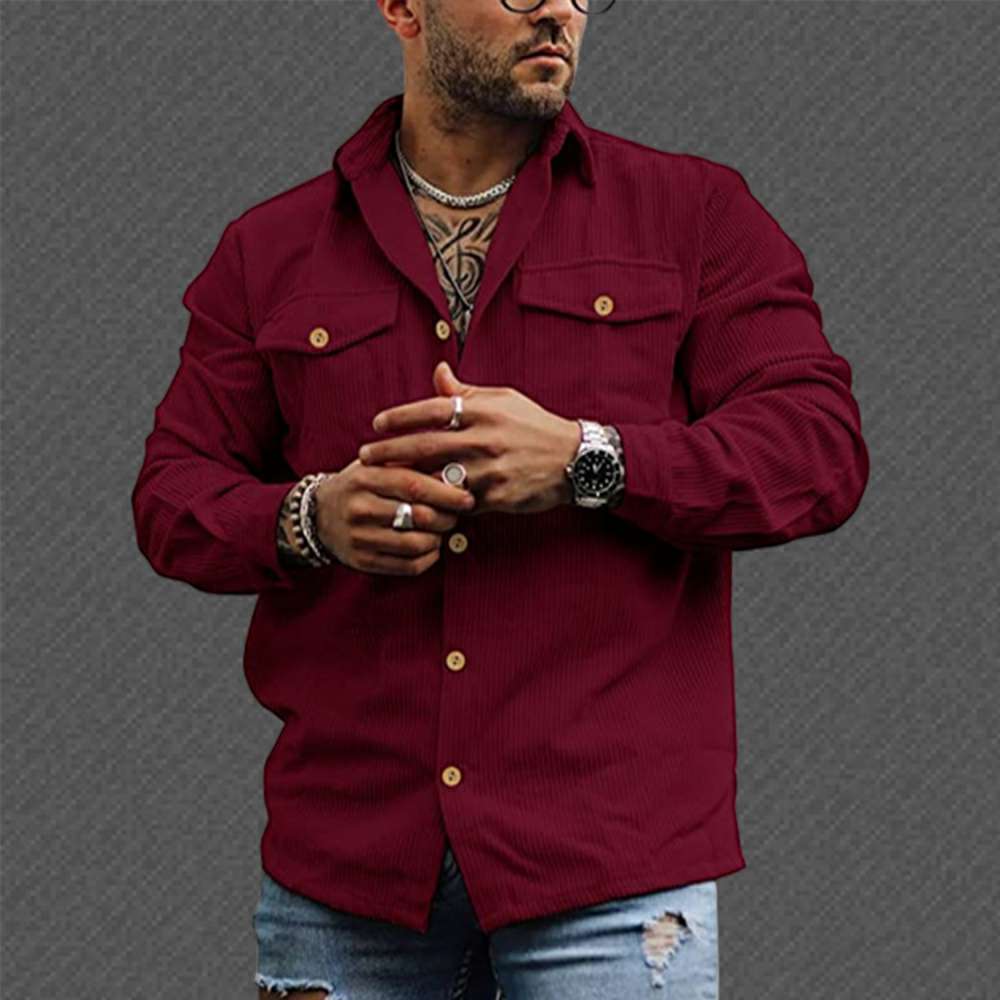 Fashion Men's Corduroy Button Pocket Long Sleeve Shirt