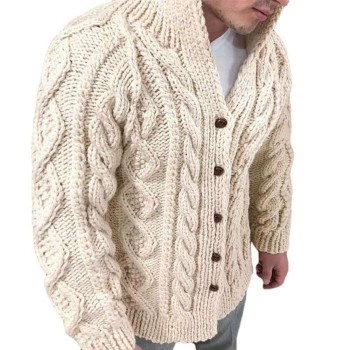Winter Men's Warm Solid Color Jacquard Cardigan P1213
