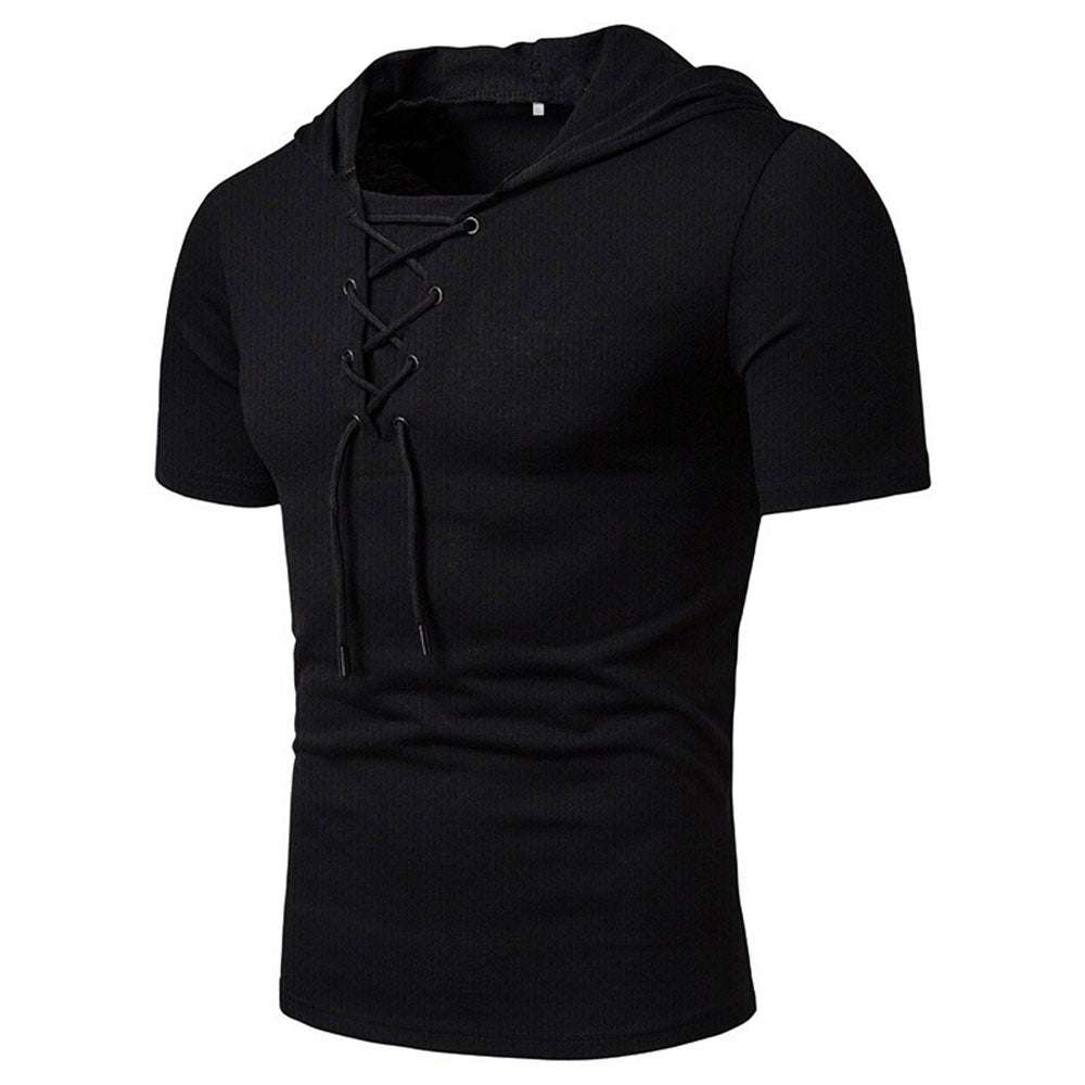 Lace-up short-sleeved hooded T-shirt P1055 Lace-up short-sleeved hooded T-shirt P1055