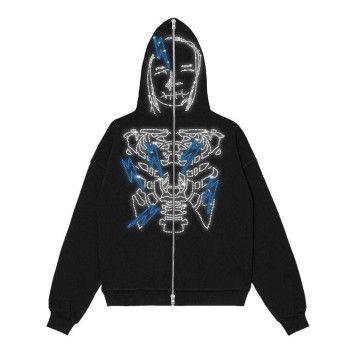 Rhinestone Skull Zip-Up Oversized Coat P1212