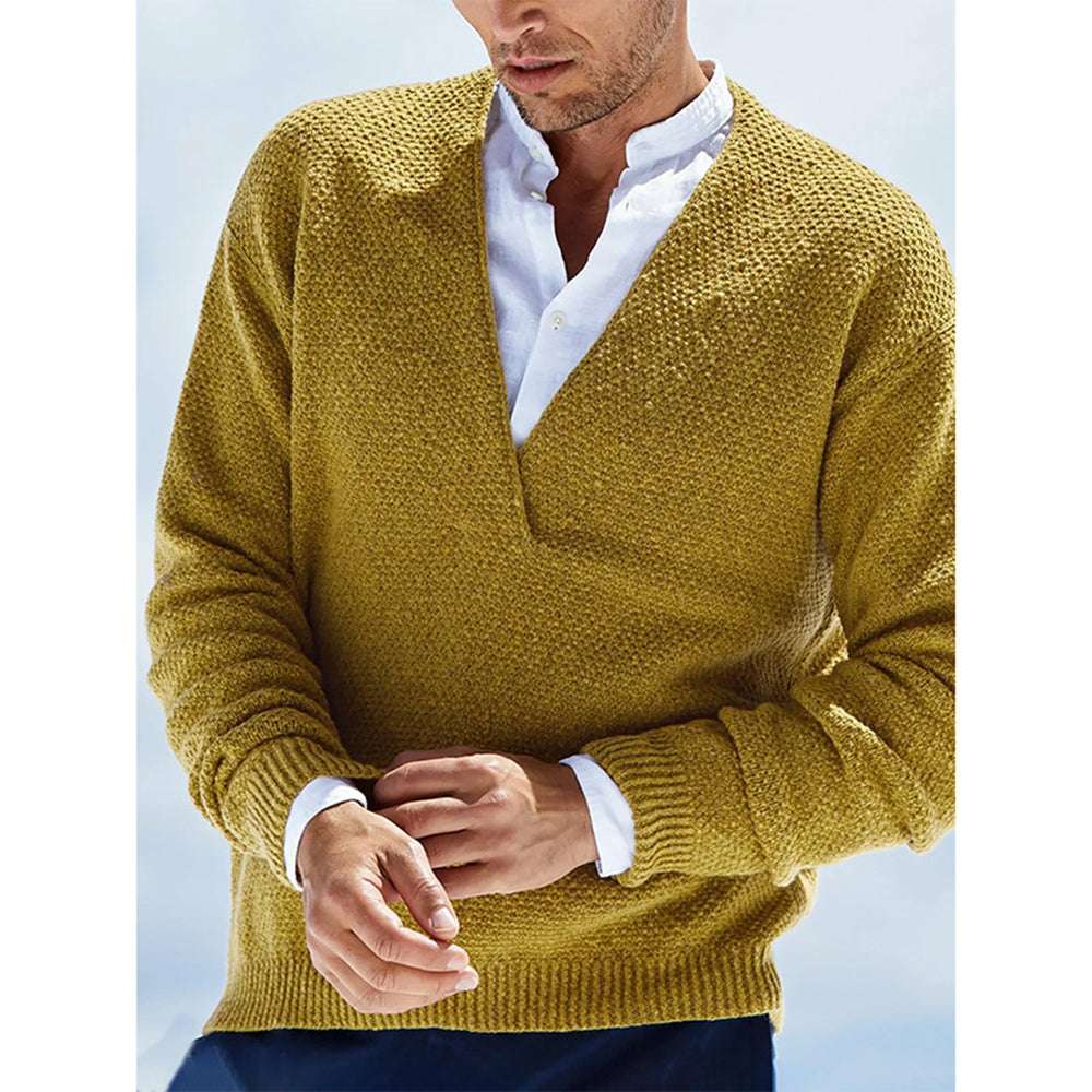 Men's V-neck solid color slim-fit pullover sweater Men's V-neck solid color slim-fit pullover sweater