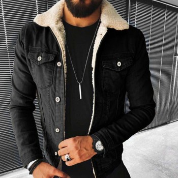 New winter lambswool style thickened denim jacket for men