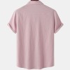 Solid color double pocket linen short sleeve shirt for men Solid color double pocket linen short sleeve shirt for men