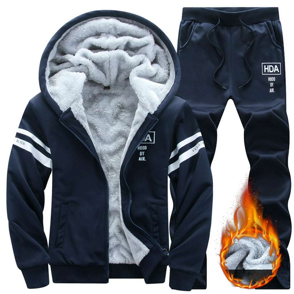 Men's Winter Fashion Solid Color Coat Trousers Warm Sports Suit Men's Winter Fashion Solid Color Coat Trousers Warm Sports Suit