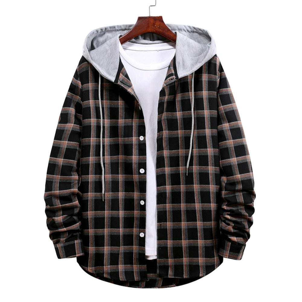 Men's Plaid Hooded Long Sleeve Shirt Jacket P1222 Men's Plaid Hooded Long Sleeve Shirt Jacket P1222