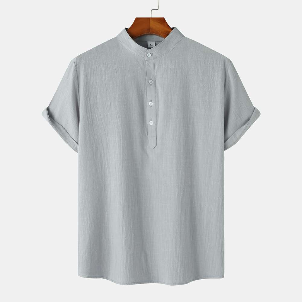 Cotton Linen Stand Collar Casual Short Sleeve Shirt Beach T-Shirt Cotton Linen Stand Collar Casual Short Sleeve Shirt Beach T-Shirt