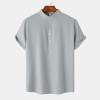 Cotton Linen Stand Collar Casual Short Sleeve Shirt Beach T-Shirt Cotton Linen Stand Collar Casual Short Sleeve Shirt Beach T-Shirt
