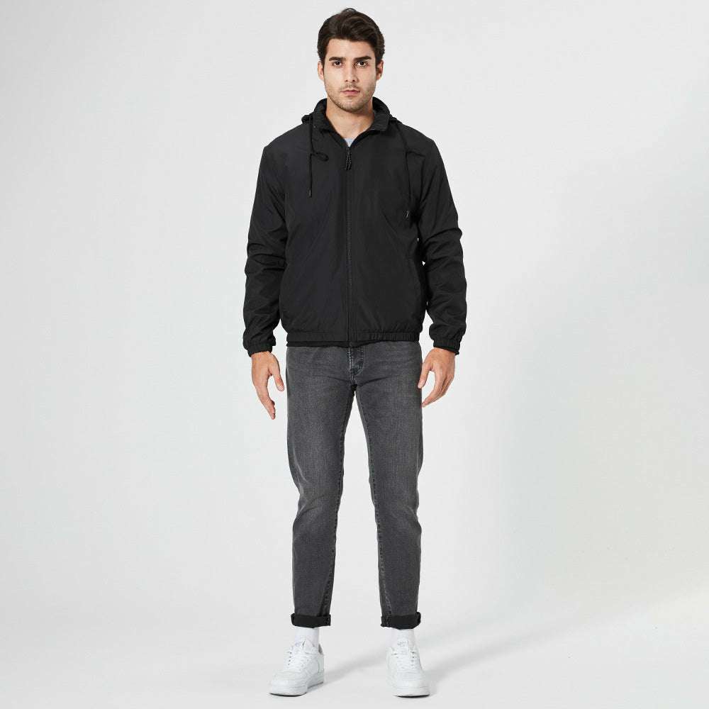Men's Solid Color Stand Collar Hooded Jacket
