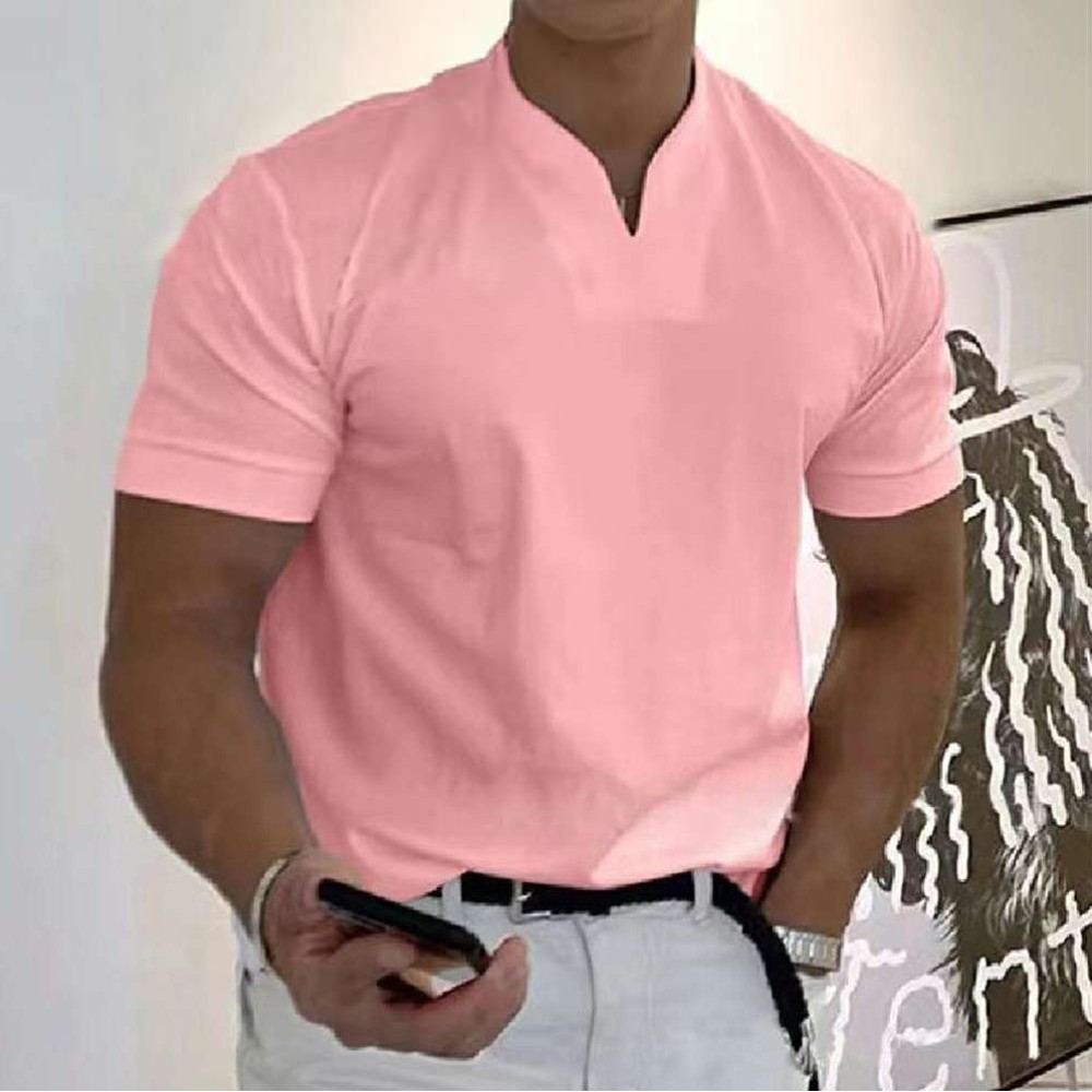 Men's Solid Color V-Neck Slim Fit Short Sleeve