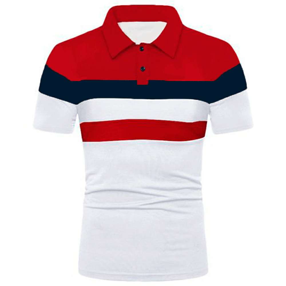 Striped color matching fashion lapel polo shirt men's short sleeves P1135 Striped color matching fashion lapel polo shirt men's short sleeves P1135