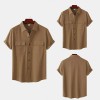 Solid color double pocket linen short sleeve shirt for men Solid color double pocket linen short sleeve shirt for men