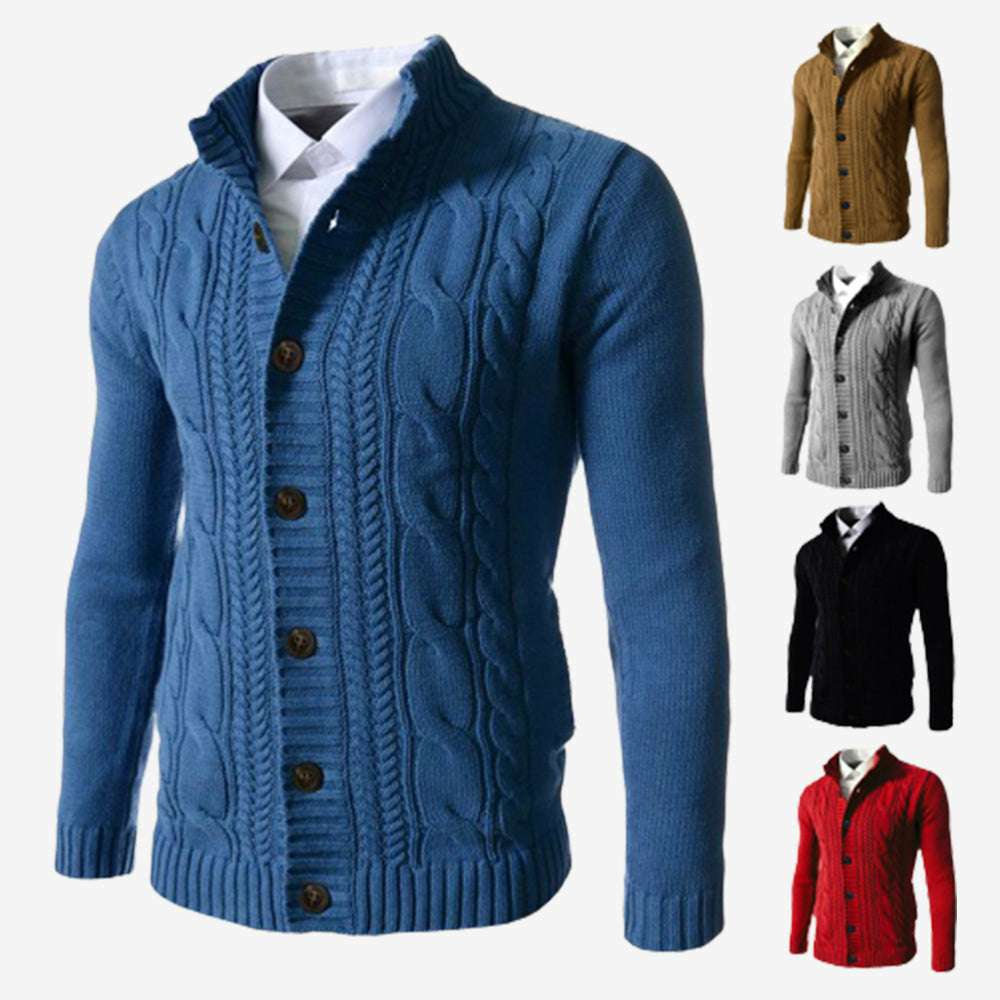 Men's Standing Collar Twisted Button Sweater Cardigan P1210 Men's Standing Collar Twisted Button Sweater Cardigan P1210