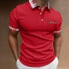 Men's short sleeve polo shirt with check and color block pattern P1043