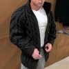 Winter Men's Warm Solid Color Jacquard Cardigan P1213