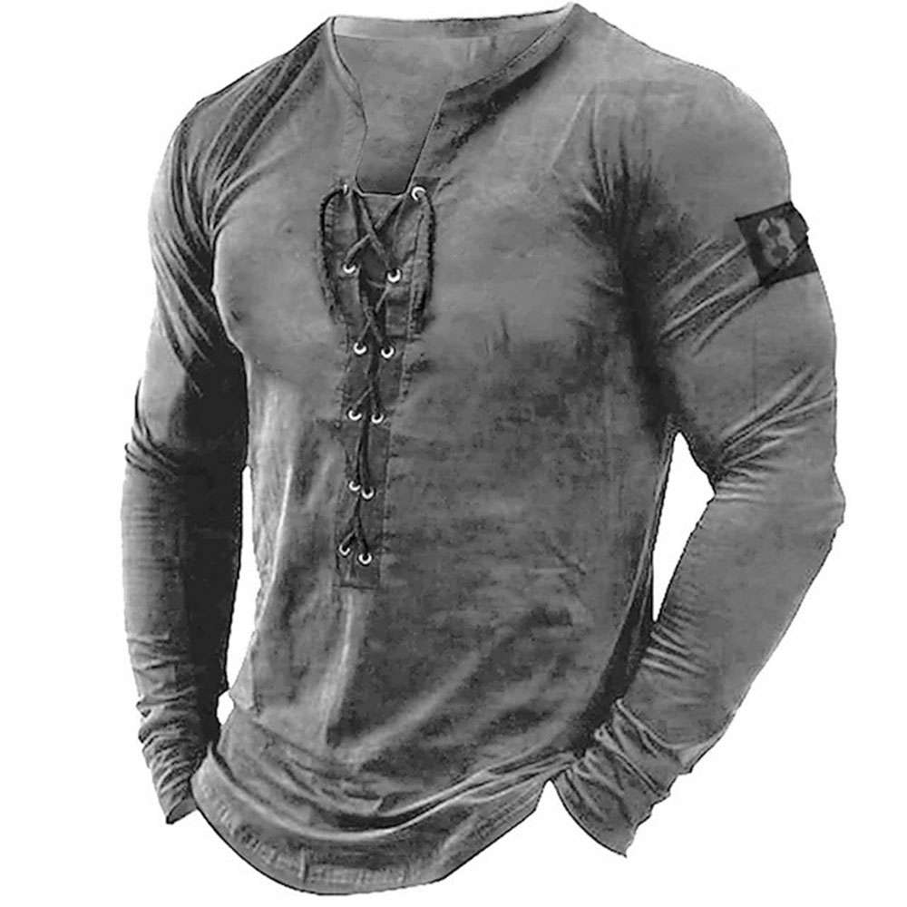 Summer new men's outdoor retro tie hooded long sleeve