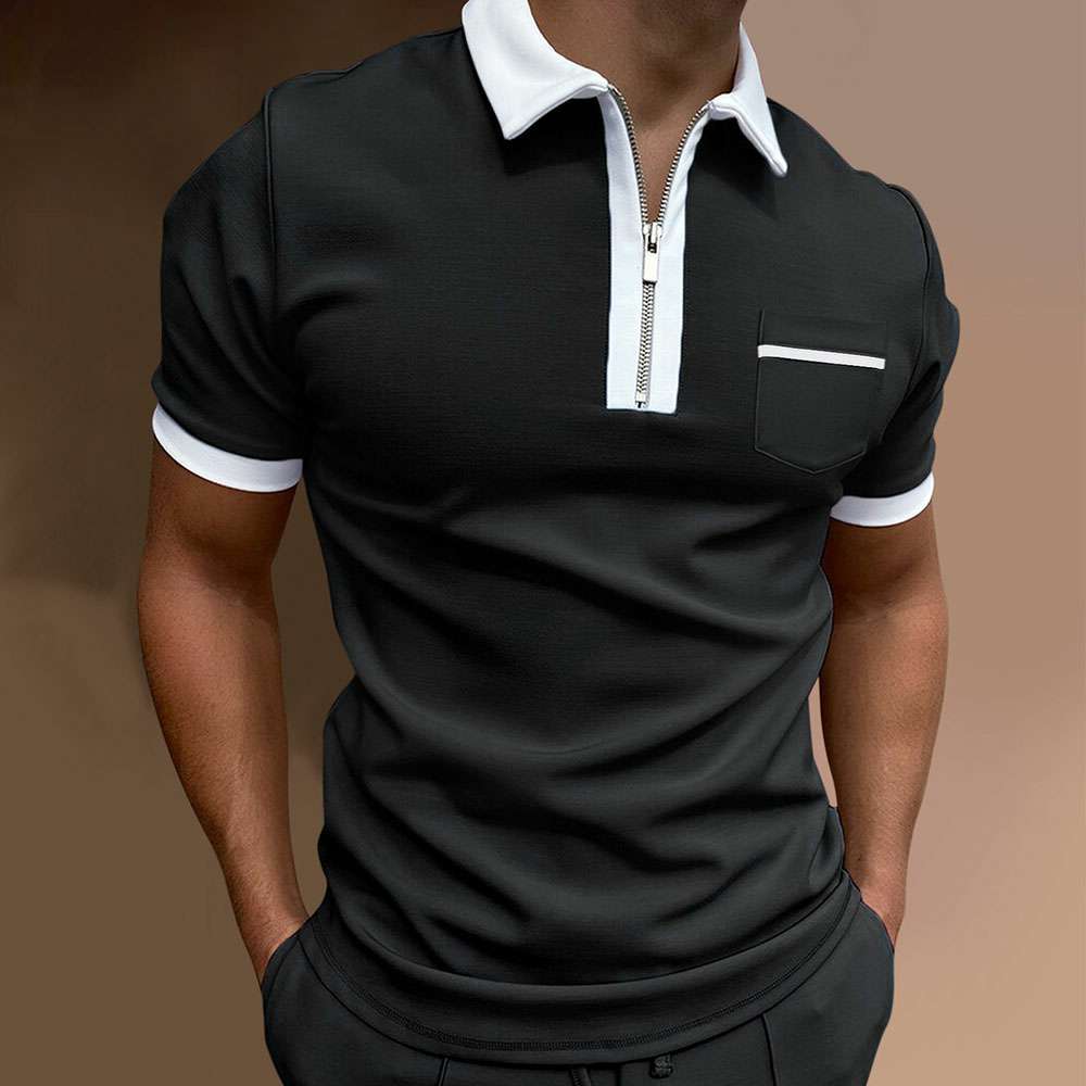Fashion men's color block zip collar short sleeve polo shirt P1132 Fashion men's color block zip collar short sleeve polo shirt P1132