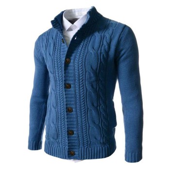 Men's Standing Collar Twisted Button Sweater Cardigan P1210