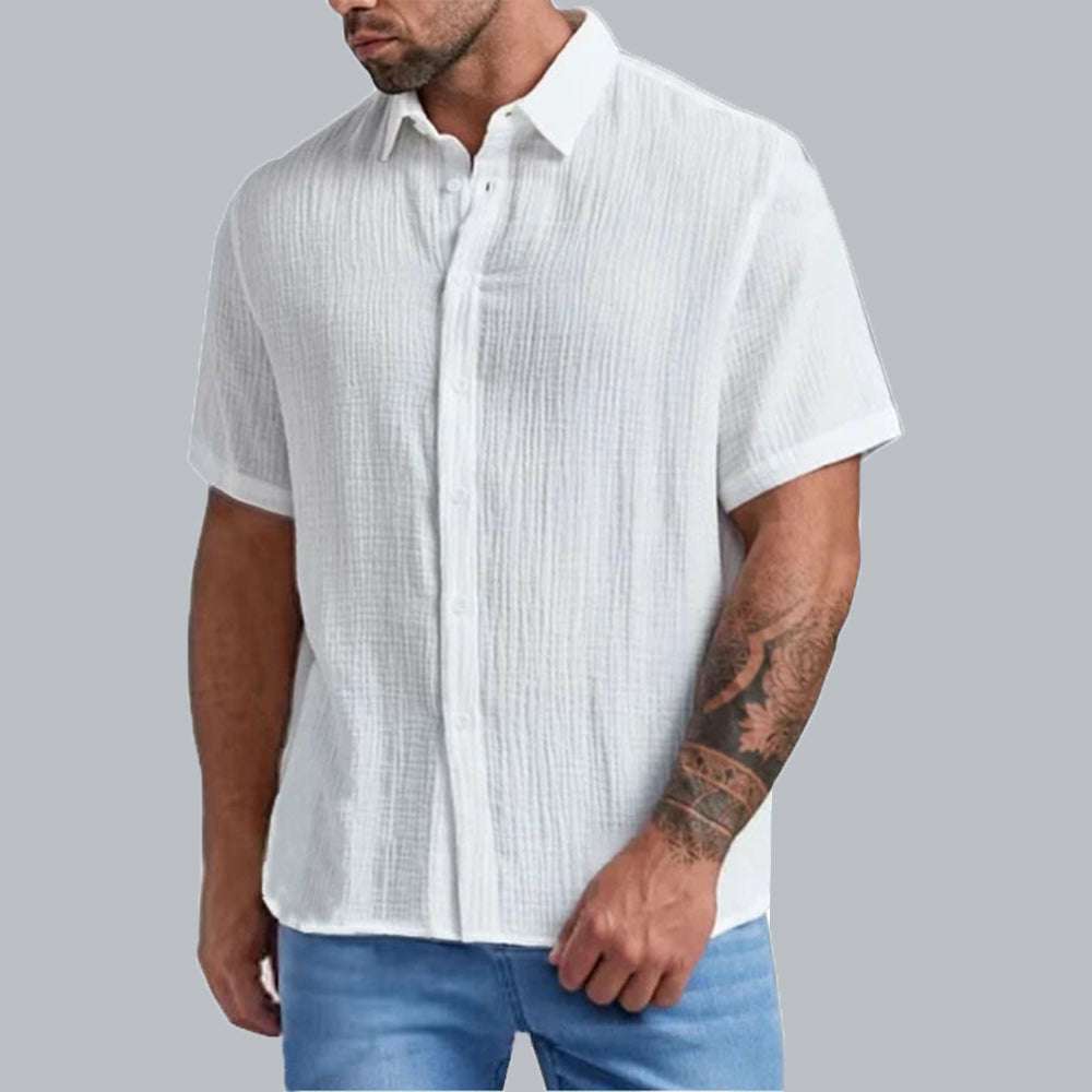 New Men's Slim Lapel Collar Pleated Short Sleeve Shirt New Men's Slim Lapel Collar Pleated Short Sleeve Shirt
