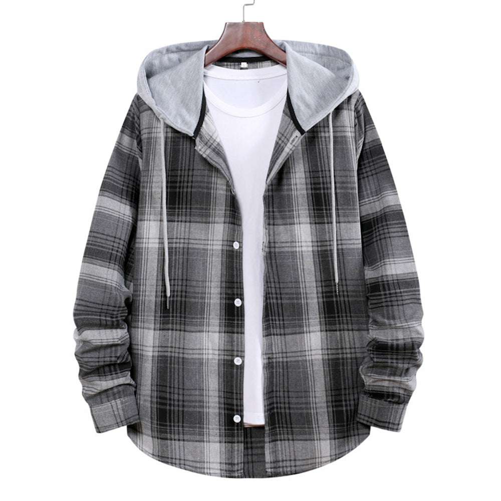 Men's Plaid Hooded Long Sleeve Shirt Jacket P1222 Men's Plaid Hooded Long Sleeve Shirt Jacket P1222