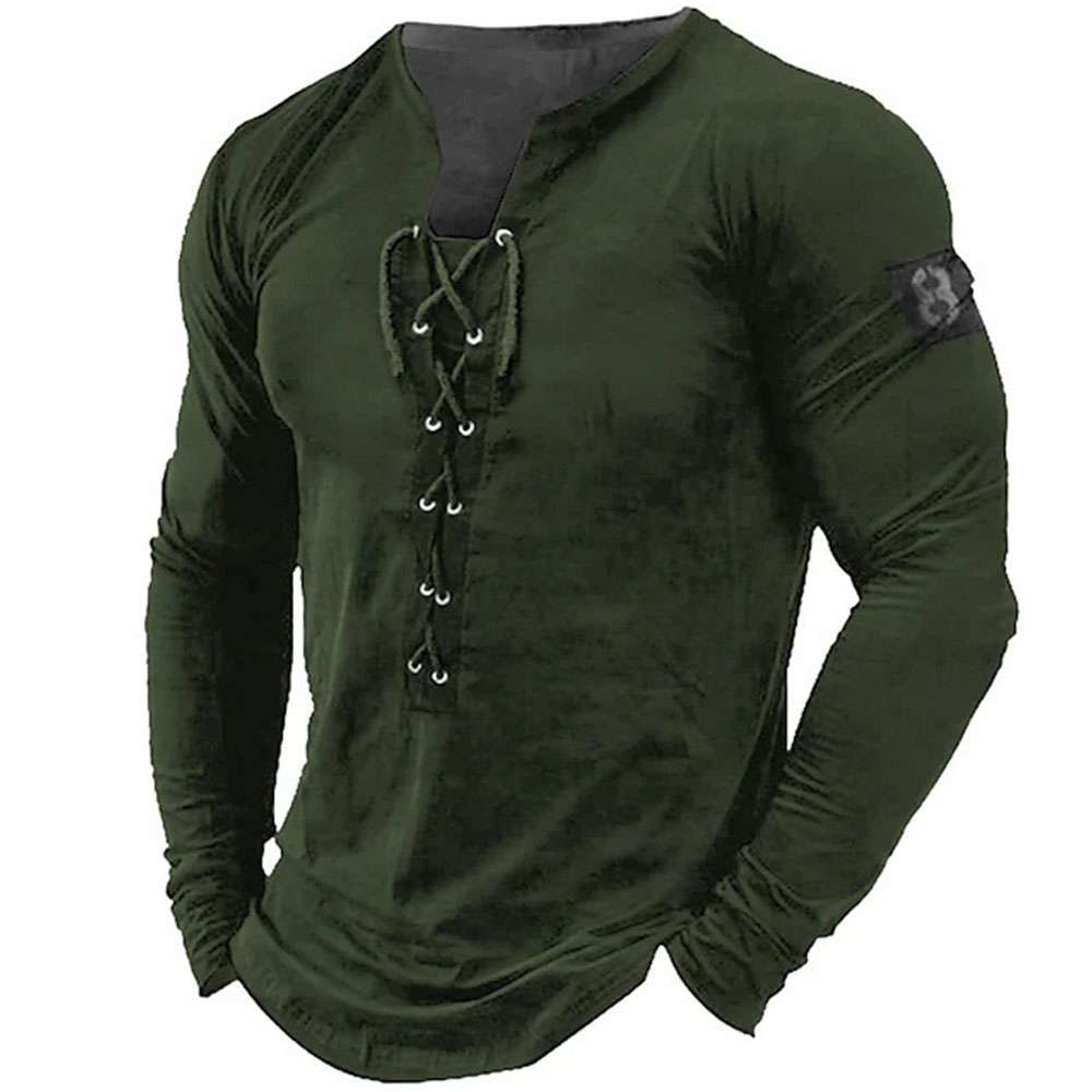 Summer new men's outdoor retro tie hooded long sleeve