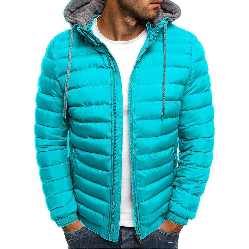 Men's Fashion Solid Color Warm Hooded Cotton Padded Jacket