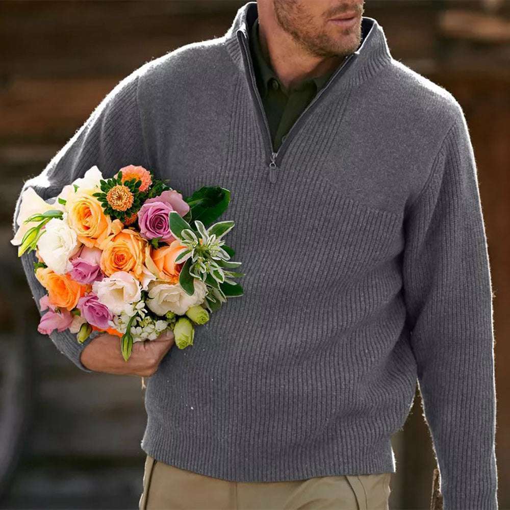 Men's Casual Comfortable V-Neck Zip Up Early Autumn Sweater