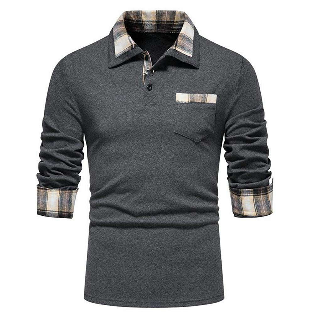New Men's Plaid Long Sleeve Color Matching Polo Shirt New Men's Plaid Long Sleeve Color Matching Polo Shirt