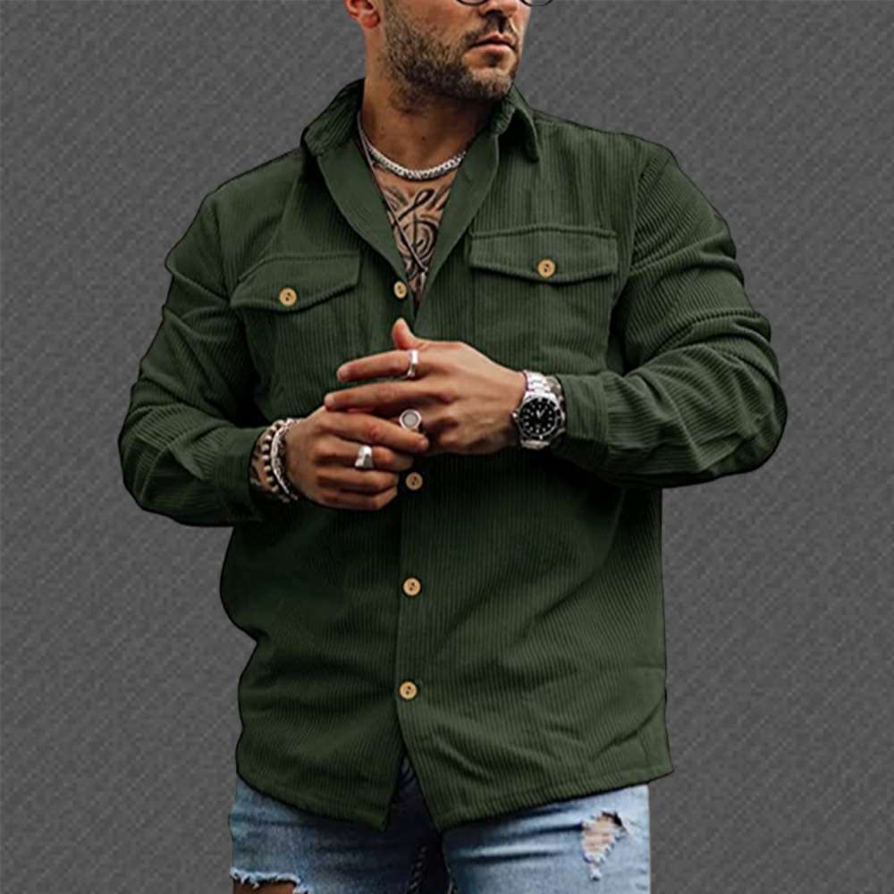 Fashion Men's Corduroy Button Pocket Long Sleeve Shirt