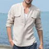 Men's Cotton Linen Casual Long Sleeve Shirt Pocket Loose Shirt Men's Cotton Linen Casual Long Sleeve Shirt Pocket Loose Shirt