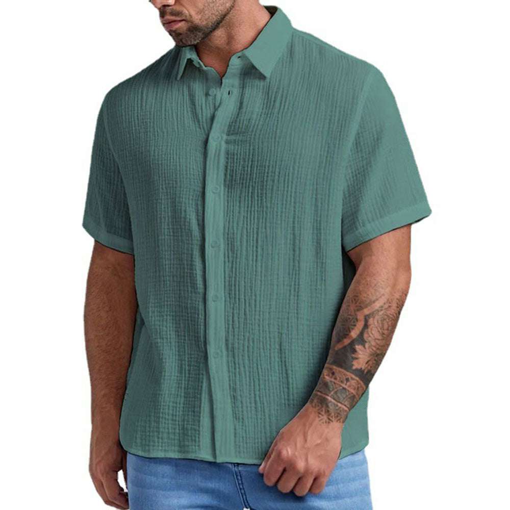 New Men's Slim Lapel Collar Pleated Short Sleeve Shirt New Men's Slim Lapel Collar Pleated Short Sleeve Shirt