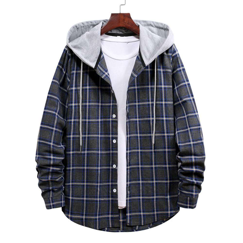 Men's Plaid Hooded Long Sleeve Shirt Jacket P1222 Men's Plaid Hooded Long Sleeve Shirt Jacket P1222