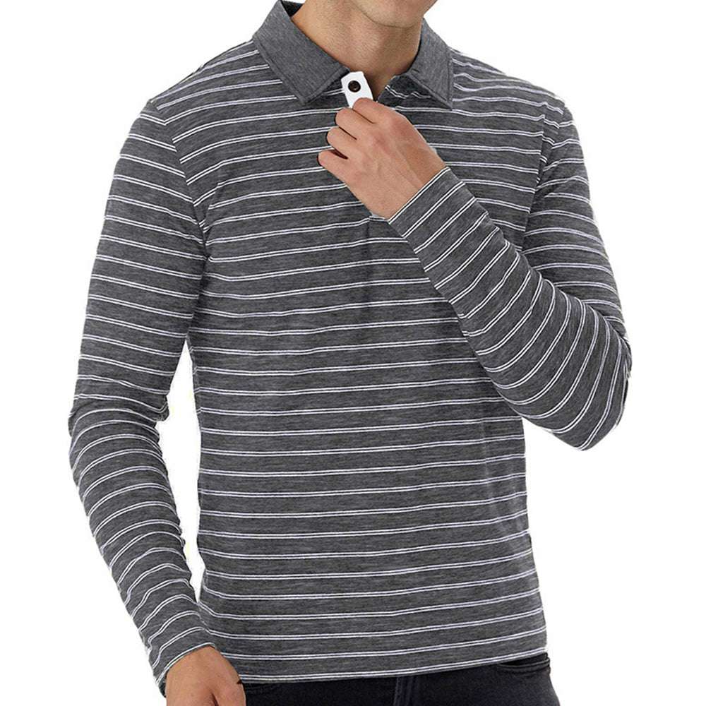 New Men Striped Casual Breathable Long Sleeve Polo Shirt New Men Striped Casual Breathable Long Sleeve Polo Shirt