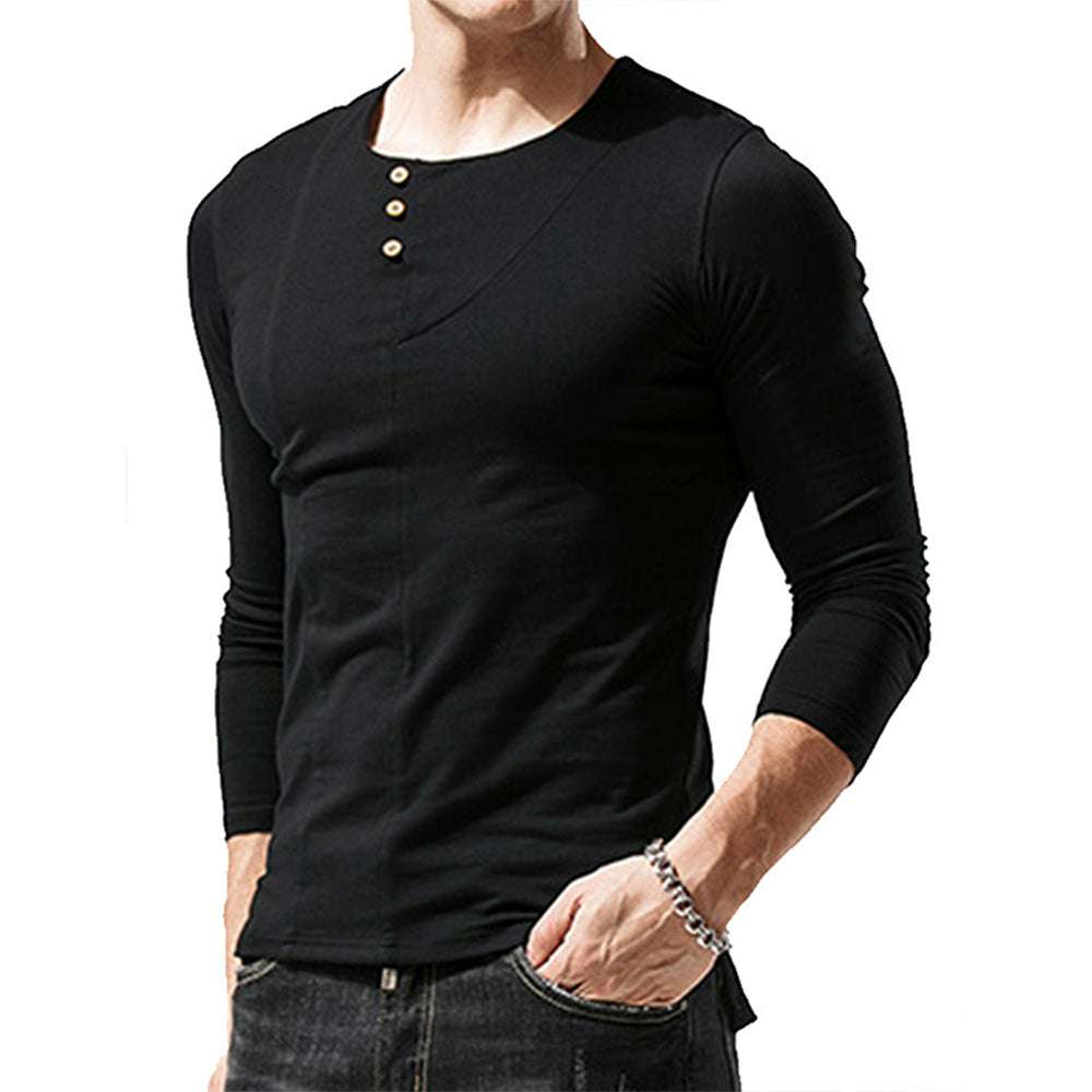 Men's Round Neck Button Long Sleeve T-Shirt Men's Round Neck Button Long Sleeve T-Shirt