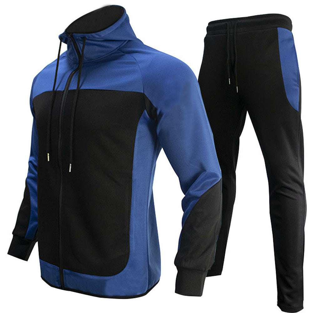 Men's casual color contrast sports two-piece set