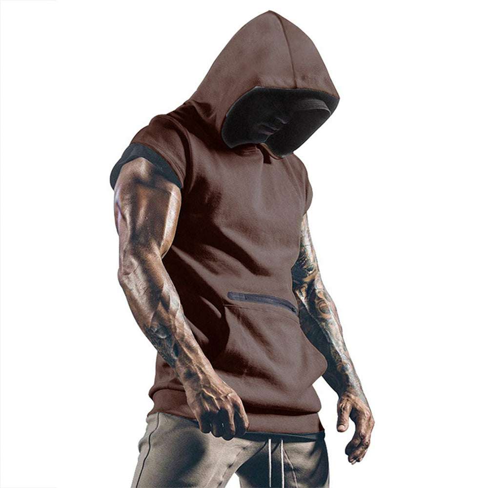 Men's Sleeveless Sports Vest Outdoor Fitness Solid Color Hoodie