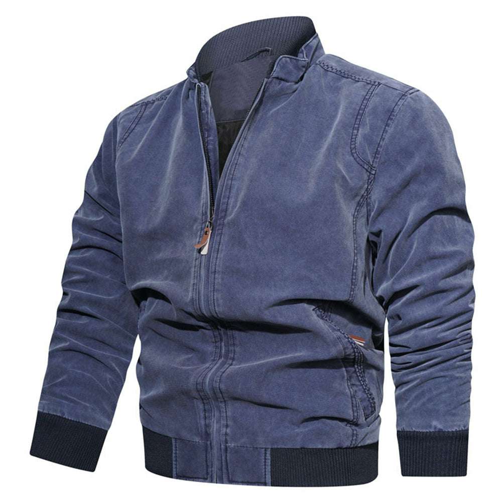 Men's Stand Collar Cotton Solid Color Zip Casual Jacket Men's Stand Collar Cotton Solid Color Zip Casual Jacket