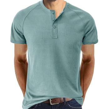 Waffle Button Raglan Men's Short Sleeve