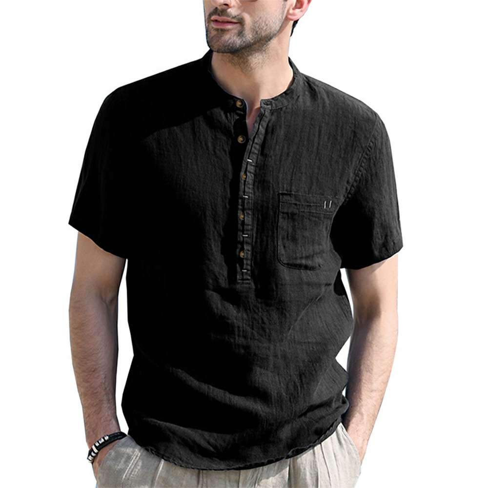 Solid Color Henley Collar Short Sleeve Shirt Solid Color Henley Collar Short Sleeve Shirt