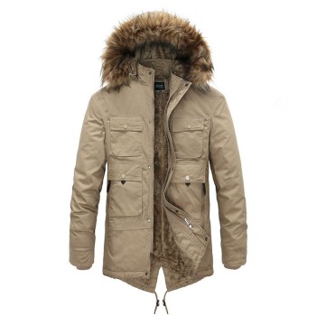 Winter new hooded men's thickened fur collar cotton coat