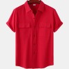 Solid color double pocket linen short sleeve shirt for men Solid color double pocket linen short sleeve shirt for men