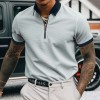 Men's Solid Color Zipper Lapel Polo T-Shirt