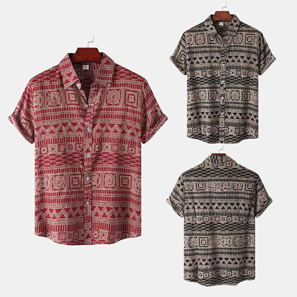 Men's Ethnic Short Sleeve Hawaiian Floral Shirt