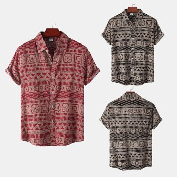 Men's Ethnic Short Sleeve Hawaiian Floral Shirt
