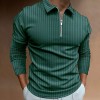 Spring men's half zip striped polo long sleeves P1117 Spring men's half zip striped polo long sleeves P1117